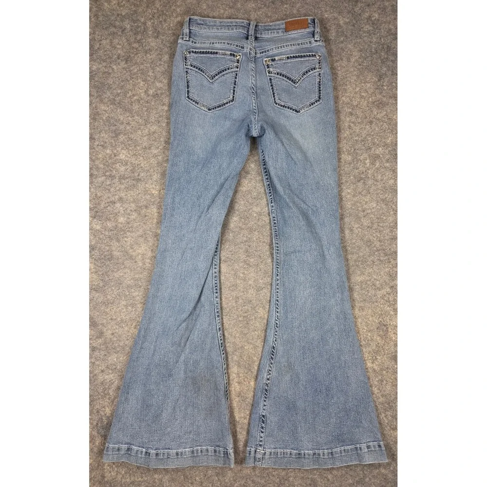 Shyanne Super Bell Bottom Y2K Flare Jeans Womens 28x34 Blue Light Wash Jewels